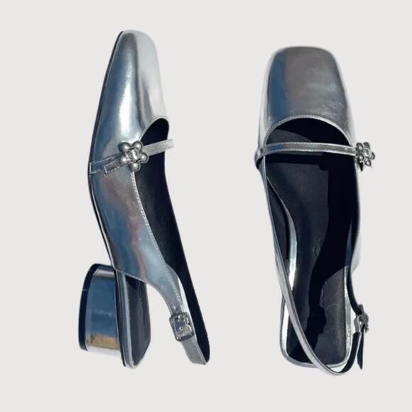 Lisa Says Gah Shoes - Silver Mary Jane Block Heels Lisa Says Gah Mackie 7.5